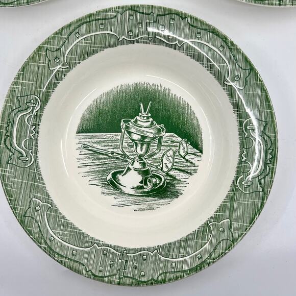 The Old Curiosity Shop Set Of 3 Soup Bowls 8.25” Royal China Green Vintage USA - Picture 2 of 5
